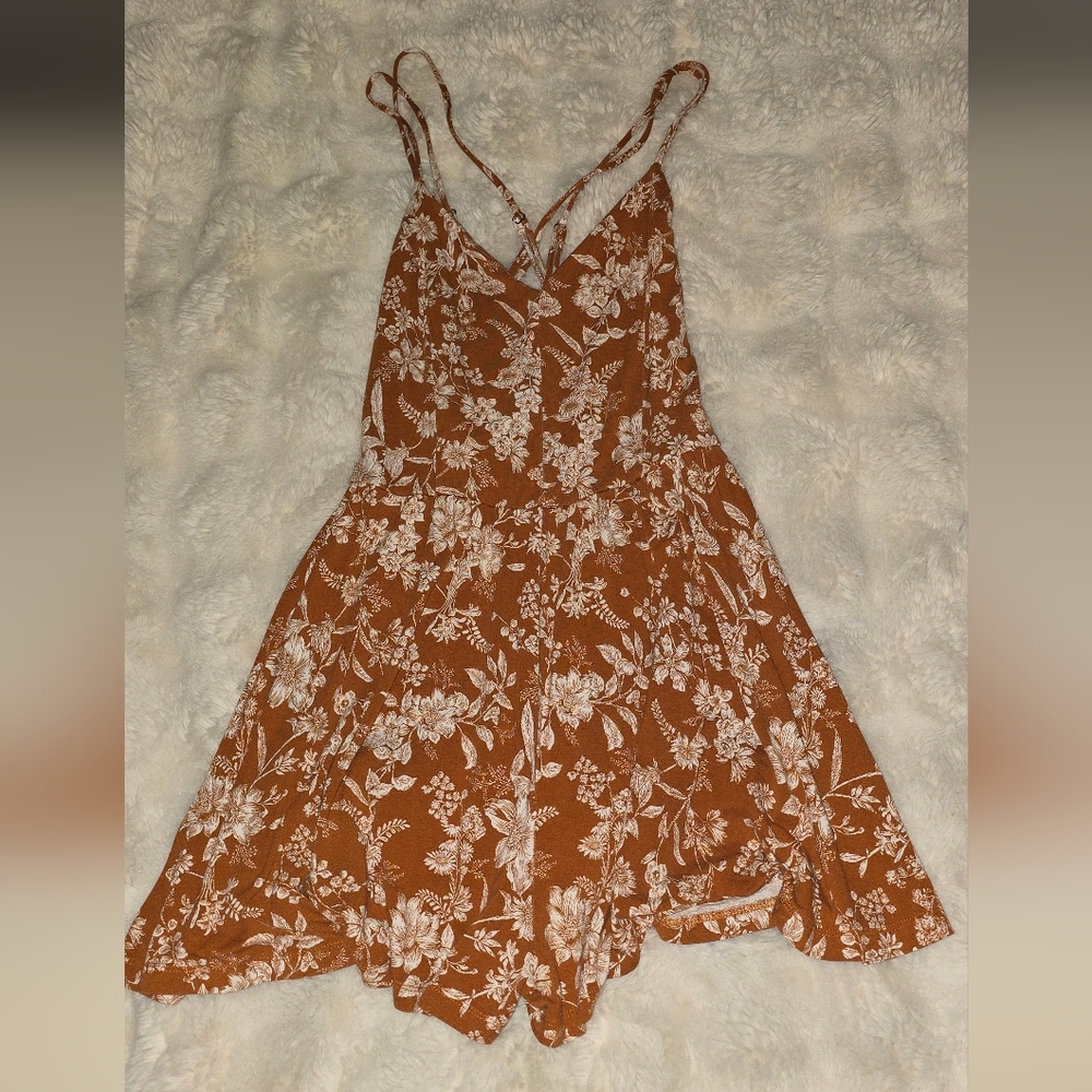 Forever 21 Rust Brown Floral Romper with White Print